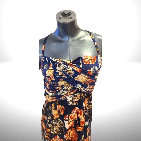 Just Cavalli Navy/Orange Floral Ruched Maxi Dress – IT 46 (US 10/12) – NWT - Picture 3 of 16